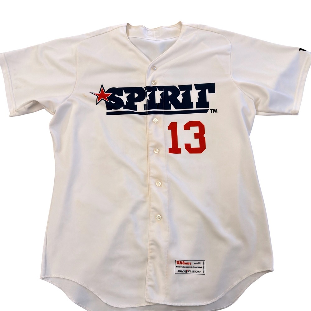 Autographed Wilson Spirit Baseball Jersey Mens XL White Button Up 13 Pro Fusion